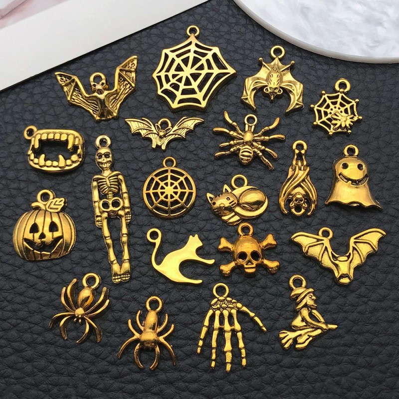 Halloween Charm Supplier - 20 Styles Antique Gold Ghost Theme Alloy Pendant