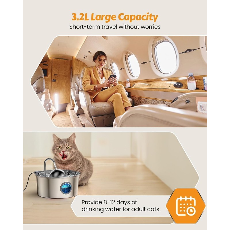 Pet Water Fountain Factory - 3.2L Stainless Steel USB Charging