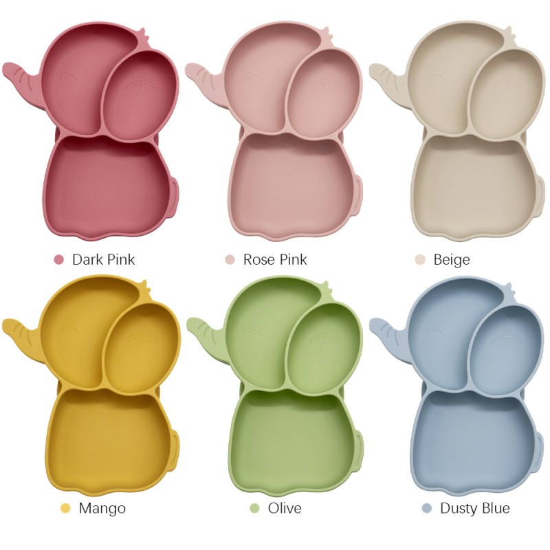 Silicone Baby Plate Supplier - Elephant Animal Divided Feeding