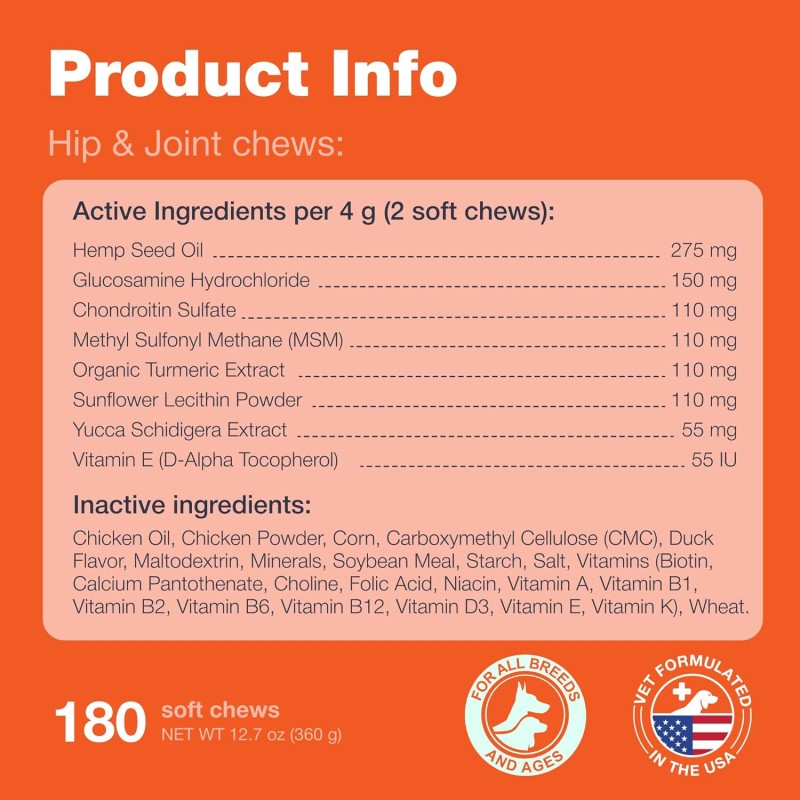 Pet Joint Chews Factory - 120 Soft Chews Hip Joint Supplement Glucosamine Pain Relief Chondroitin
