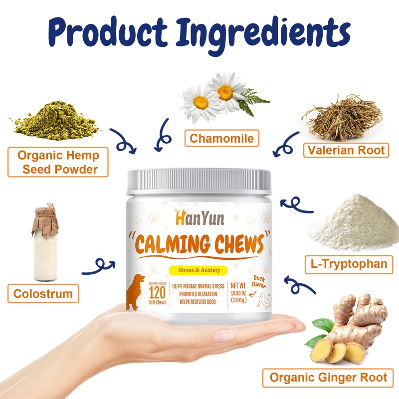 Pet Calming Chews Factory - Private Custom Logo Hemq Calming Chews Relax Stress Nervous L-Tryptophan