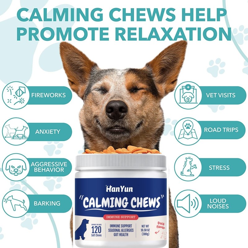 Pet Health Treats Factory - Factory Calming Chews Supplement for Dogs Anxiety Pain Stress Relief
