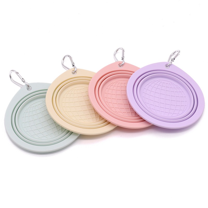 Pet Folding Bowl Supplier - Custom Logo Pet Folding Silicone Bowl Solid Pattern Easy Washable Collapsible