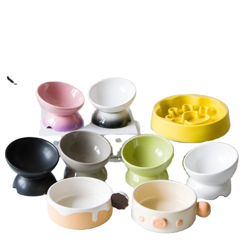 Pet Bowl Factory - Eco-friendly High-Legged Ceramic Cat Dog Feed Bowl Slant Digestion Water Cervical Spine