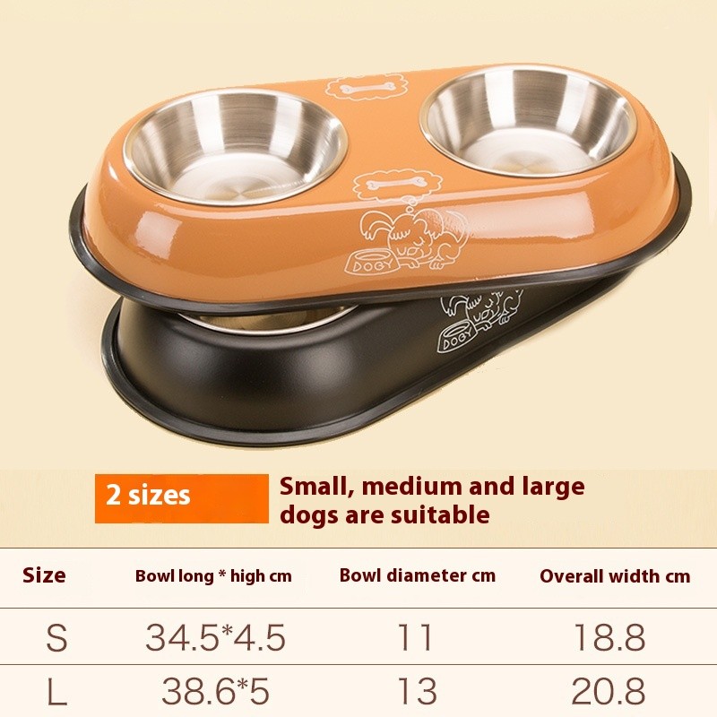 Dog Bowl Factory - New Cartoon Teddy Stainless Steel Dog Bowl Double Cat Dog Food Basin Eco-Friendly PC