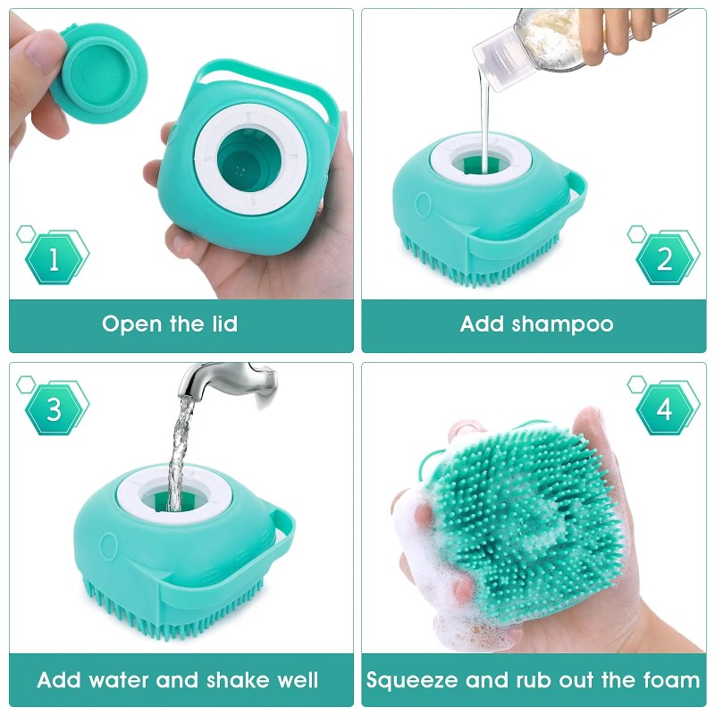 Pet Bath Brush Supplier - Free Sample Bathroom Cat Dog 2 in 1 Pet Bath Brush Massage Brush Soft Silicone