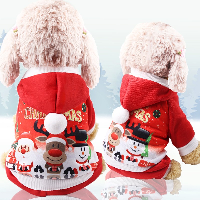 Dog Costume Supplier - 2022 Christmas Outfit Santa Reindeer Dog Costume Puppy Hoodies Winter Clothes