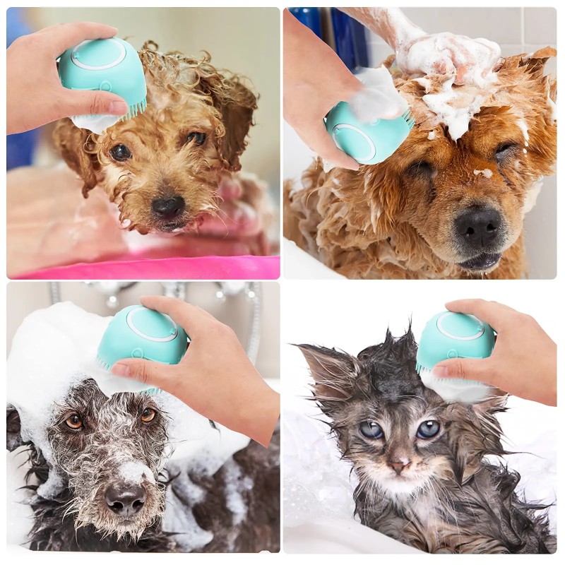Pet Bath Brush Supplier - Free Sample Bathroom Cat Dog 2 in 1 Pet Bath Brush Massage Brush Soft Silicone