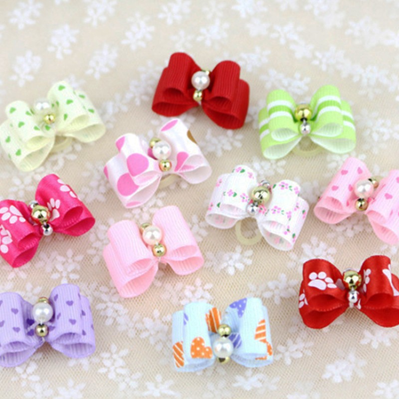 Pet Hair Accessories Supplier - 2022 Trend Pet Hair Accessories Fabric Pearl Dog Bow Colorful Bows