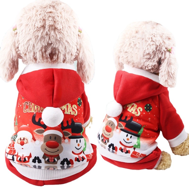 Dog Costume Supplier - 2022 Christmas Outfit Santa Reindeer Dog Costume Puppy Hoodies Winter Clothes