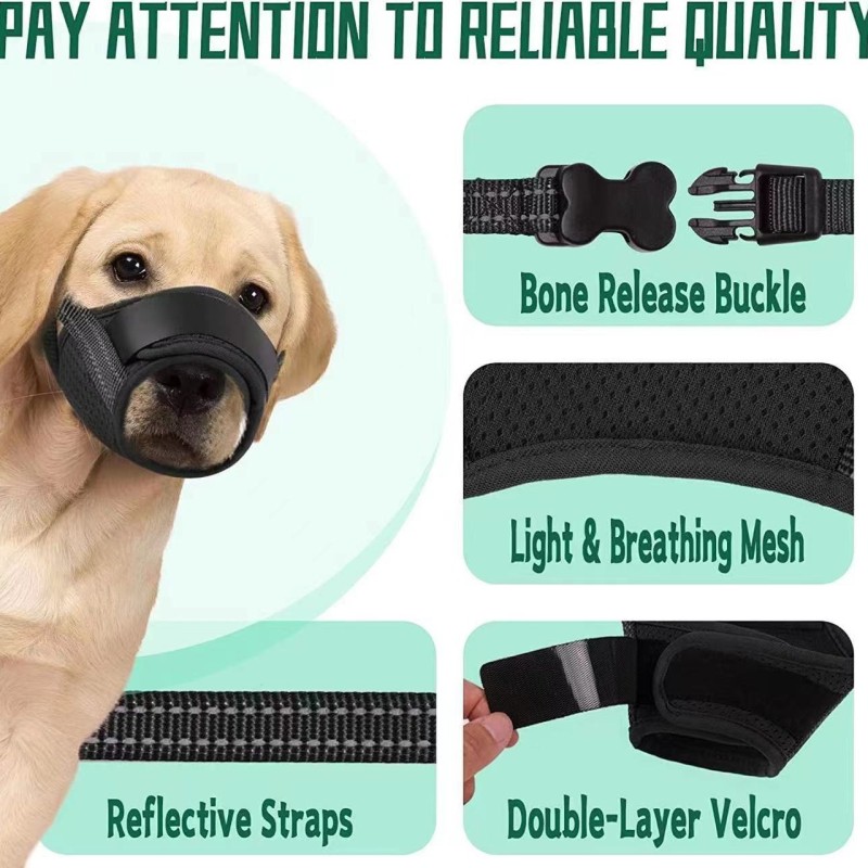 Dog Muzzle Supplier - Comfortable Mesh Soft Fabric Dog Muzzle Pet Accessories Adjustable Strap Anti-Biting