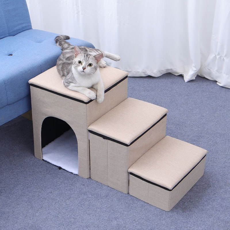 Pet Ramp Factory - Wholesale Custom 3-Step Soft Foam Pet Ramp Stairs Grey Small Dog Cat Ladder