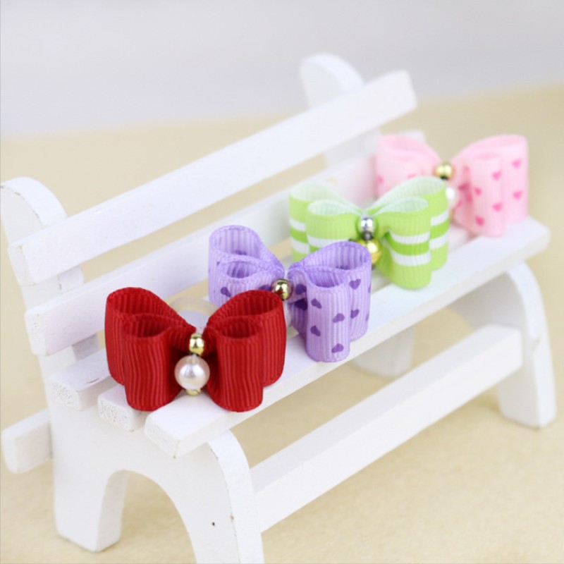 Pet Hair Accessories Supplier - 2022 Trend Pet Hair Accessories Fabric Pearl Dog Bow Colorful Bows