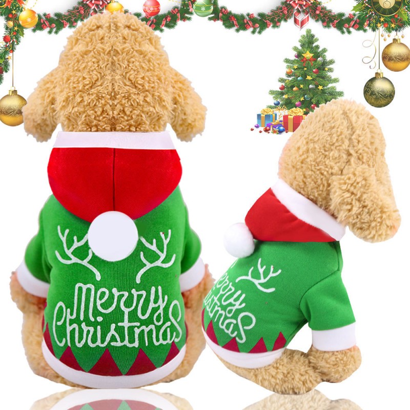 Dog Costume Supplier - 2022 Christmas Outfit Santa Reindeer Dog Costume Puppy Hoodies Winter Clothes