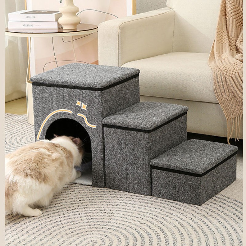 Pet Ramp Factory - Wholesale Custom 3-Step Soft Foam Pet Ramp Stairs Grey Small Dog Cat Ladder