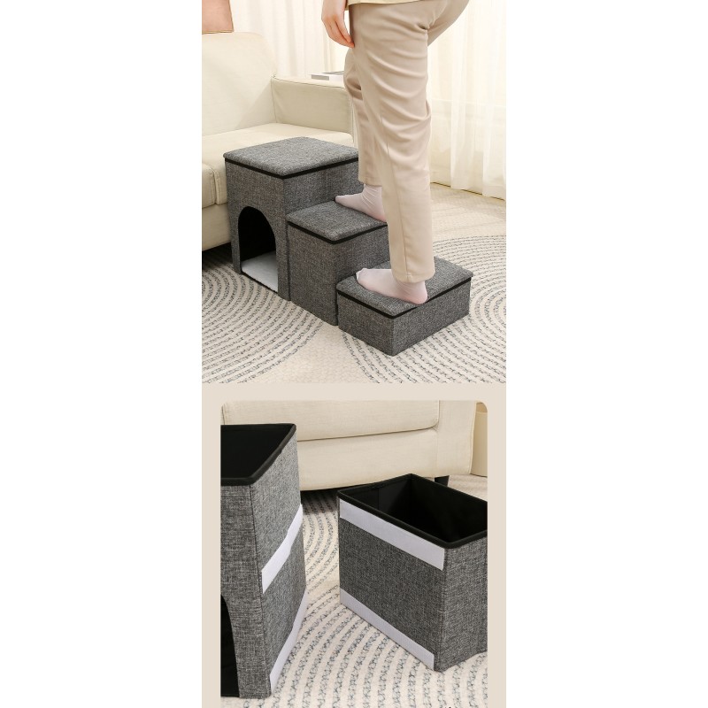 Pet Ramp Factory - Wholesale Custom 3-Step Soft Foam Pet Ramp Stairs Grey Small Dog Cat Ladder