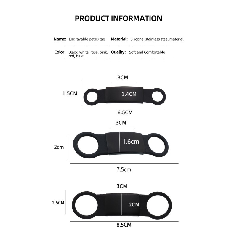 Pet Tag Factory - Customizable QR Code Silicone Pet Dog Tag Solid Pattern Stainless Steel Cat Dog Tags