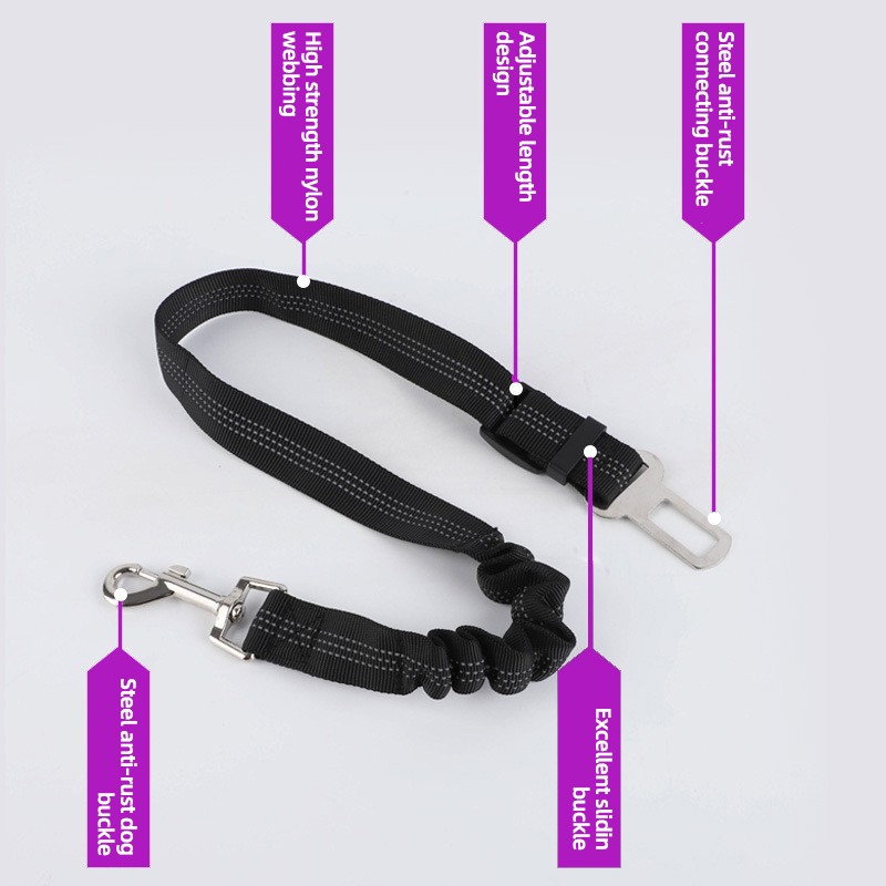 Dog Seat Belt Supplier - Best Quality 2 in 1 Reflective Nylon Dog Car Seat Belt Durable Upgrade Metal Buckle