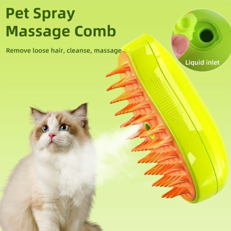 Pet Brush Supplier - 3-in-1 Rechargeable ABS Self-Cleaning Dog Cat Brush Pet Hair Massage Steamy Comb