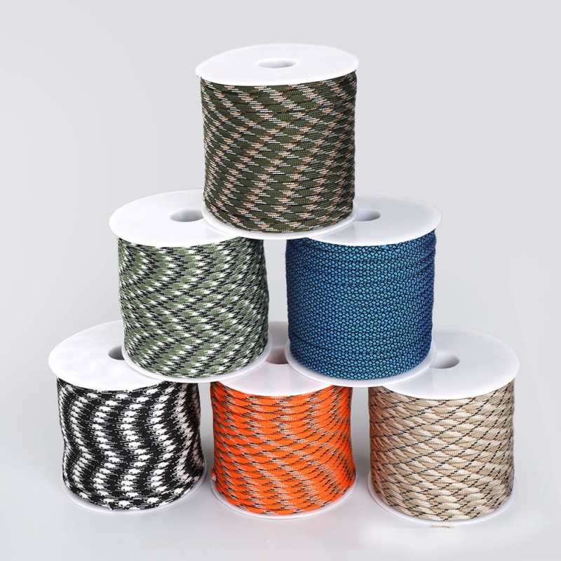 Tent Rope Supplier - Customized Durable Polyester Nylon Parachute Rope 7 Strand 50m 4mm Braided Cord