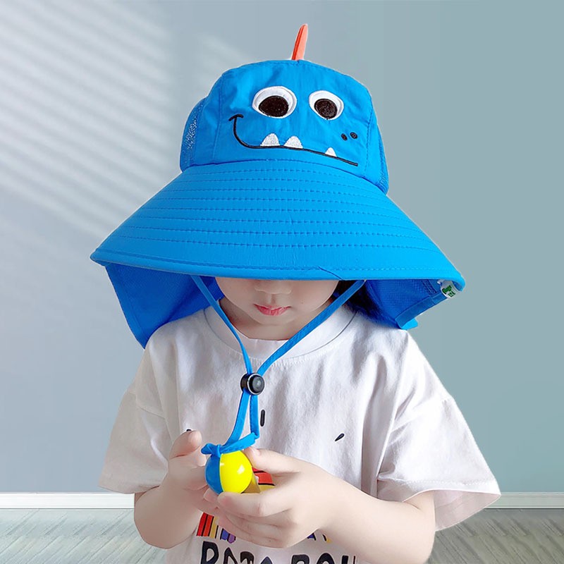 Bucket Hat Manufacturer - New Summer Large Wide Brim Bucket Hat with Neck Cover Shawl Caps Dinosaur