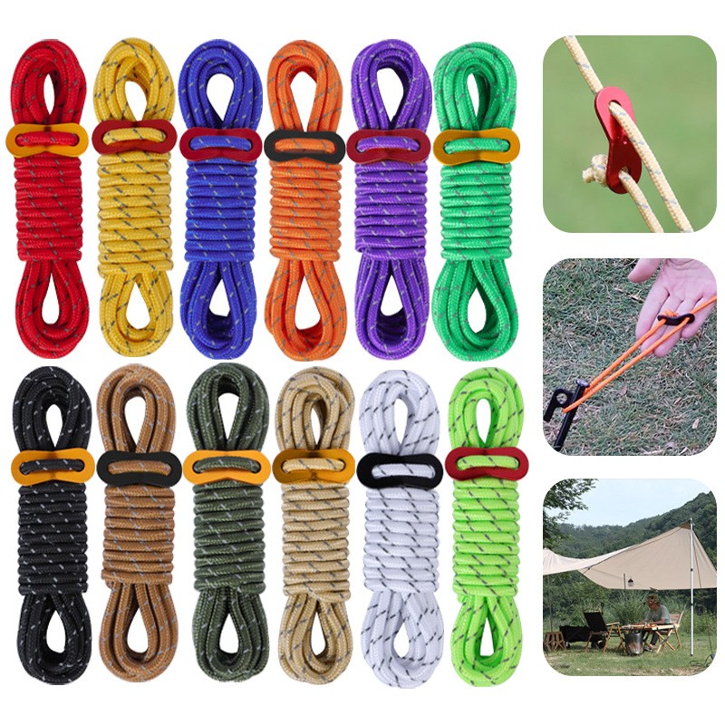 Camping Rope Factory - 4mm Outdoor Guy Lines Tent Cords Lightweight Reflective Camping Rope with Buckle