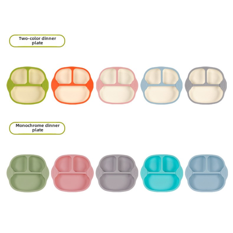 Baby Feeding Set Factory - Strong-Suction Cup Silicone Baby Feeding Set Square Divided Dinner Plate