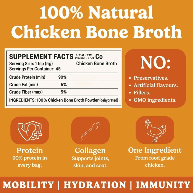 Bone Broth Powder Manufacturer - Human-Grade Pet Food Hydration Topper for Dog Cat Joint Care