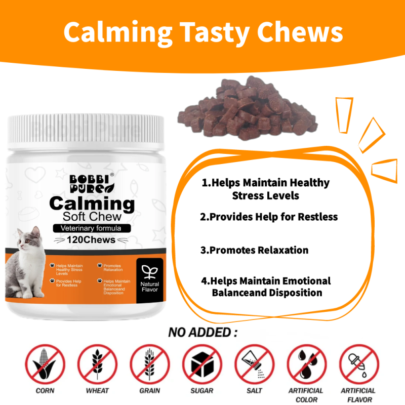 Calming Chews Manufacturer - Hemp Cat Calming Chews Salmon Beef Tuna Flavors Nutritional Vitamins Supplement