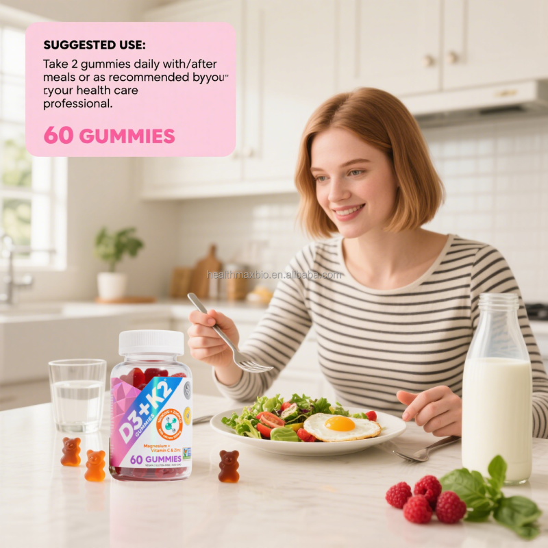 Vitamin D3 K2 Gummies Supplier - Factory OEM 1000 IU D3 + 45 Mcg K2 Supplement