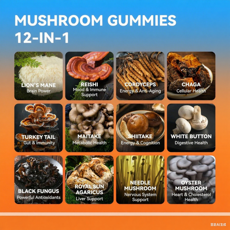 Organic Mushroom Gummies Supplier - OEM Private Label 10 in 1 Extract Blend