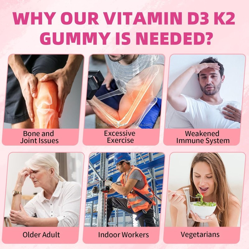 Vitamin D3 K2 Gummies Supplier - Factory OEM 1000 IU D3 + 45 Mcg K2 Supplement