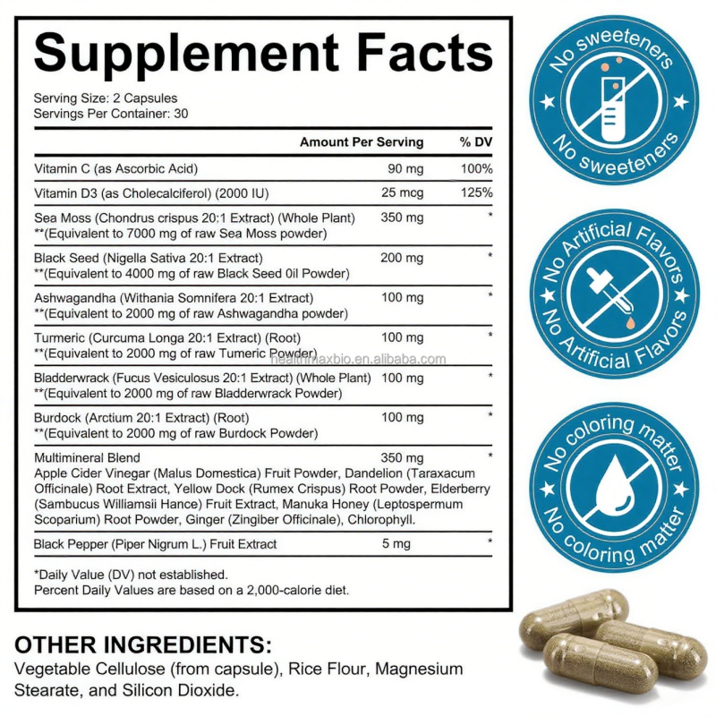 Sea Moss Capsules Supplier - OEM 16-in-1 Immune System Skin Energy Support