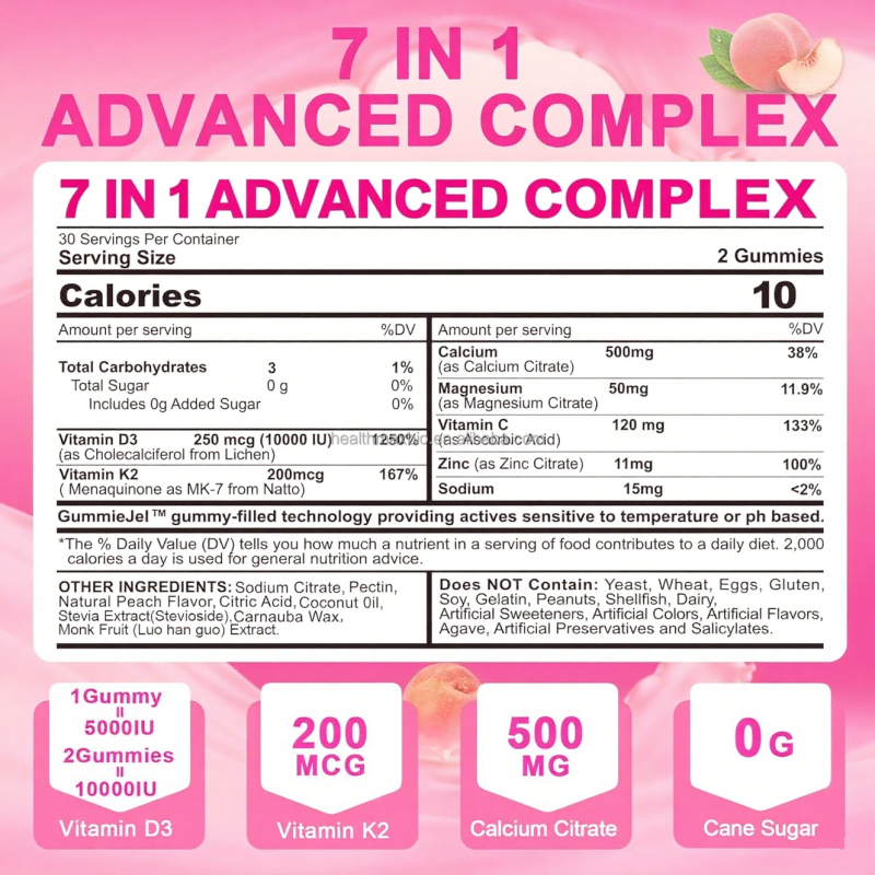 Vitamin D3 K2 Gummies Supplier - Factory OEM 1000 IU D3 + 45 Mcg K2 Supplement