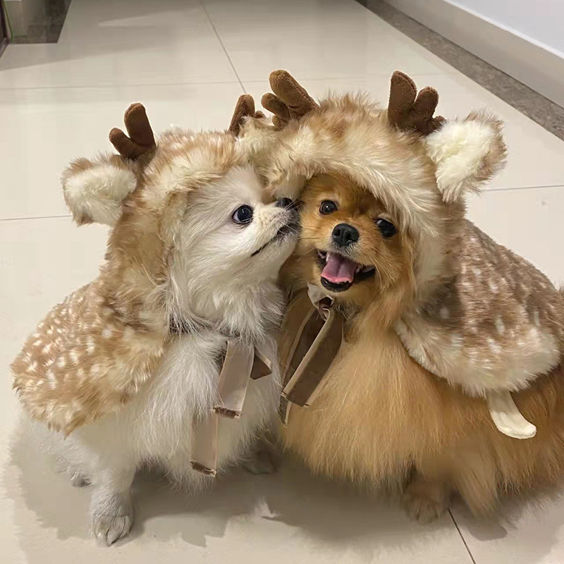 Pet Costume Supplier - Solid Reindeer Cape Dog Cat Costume Wholesale Christmas Fleece Cartoon Style