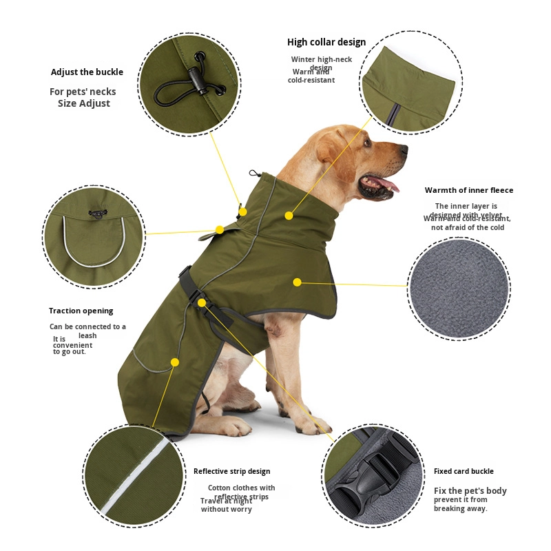 Dog Coat Factory - Solid Classic Winter Coat for Dogs Large Medium Waterproof Fleece Cotton Snowproof
