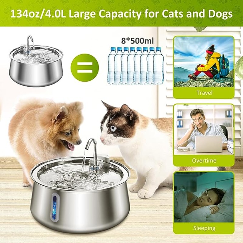 Water Dispenser Supplier - 2025 Stainless Steel Automatic Pet Water Dispenser Ultra Quiet pet Water Fountain with Filter