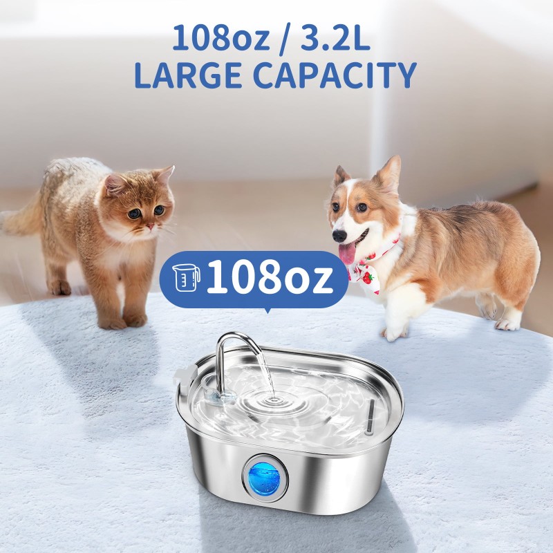 Water Dispenser Supplier - 3.2L Stainless Steel Pet Water Fountain Cat Dog Water Dispenser for Multiple Pets