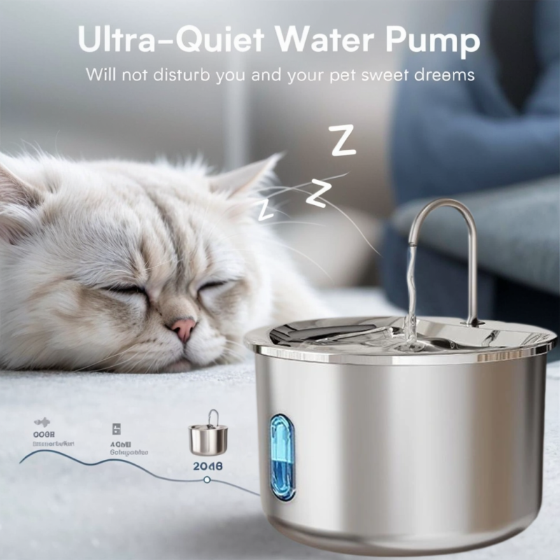 Pet Fountain Manufacturer - 2L Auto-Refill Smart Pet Water Fountain Stainless Steel Portable Design 3 Stage Filtration