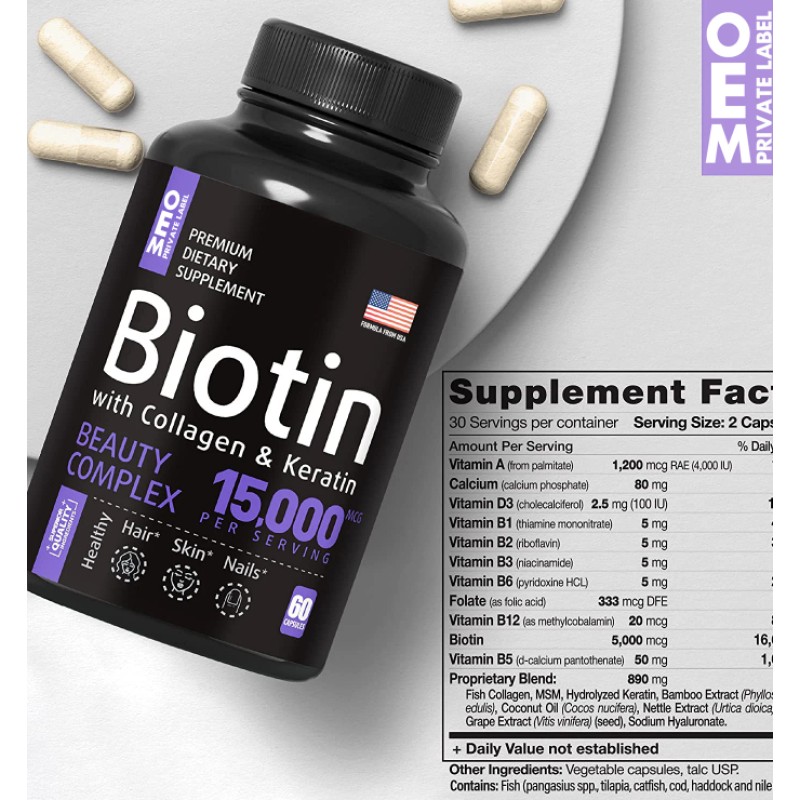 Biotin Collagen Pills Manufacturer - Private Label Organic Capsules