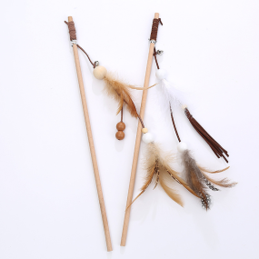 Pet Supplies Supplier - Minimalist Wood Feather Teaser Stick Custom OEM