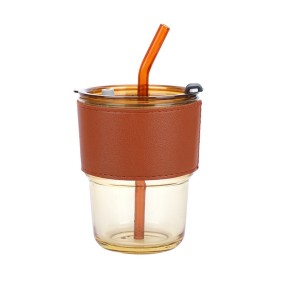 Bamboo Glass Cup Supplier - Vertical Pattern Striped with Lid