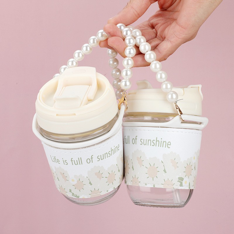 Glass Water Cup Factory - Cute Double Drink Pearl Portable