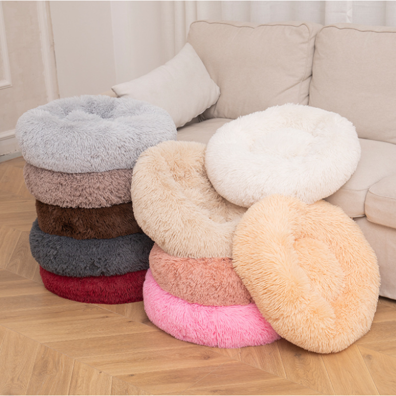 Pet Bed Supplier - Fluffy Plush Donut Cushion Round Designer