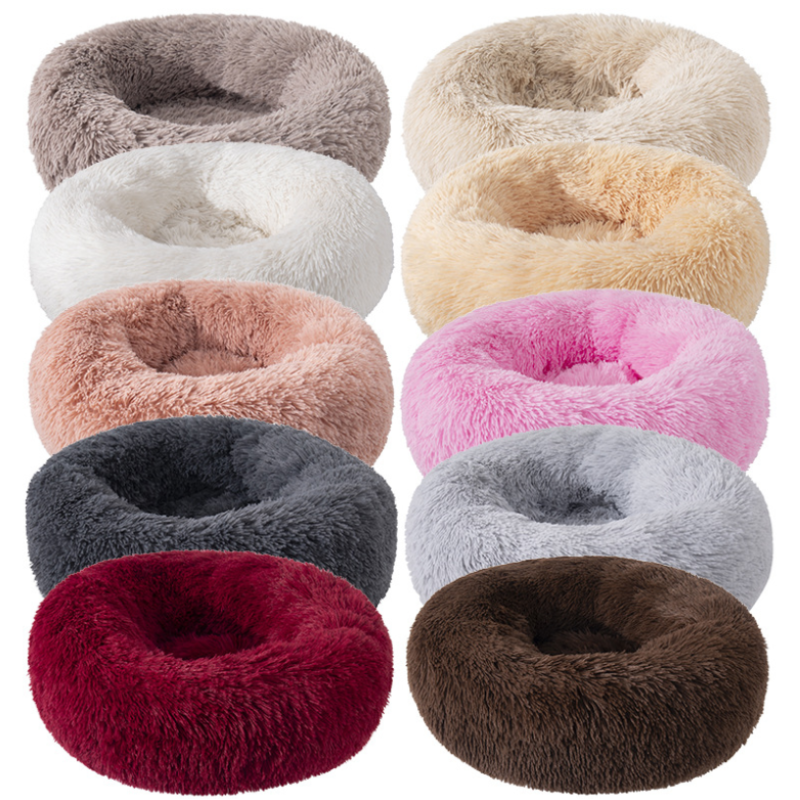 Pet Bed Supplier - Fluffy Plush Donut Cushion Round Designer