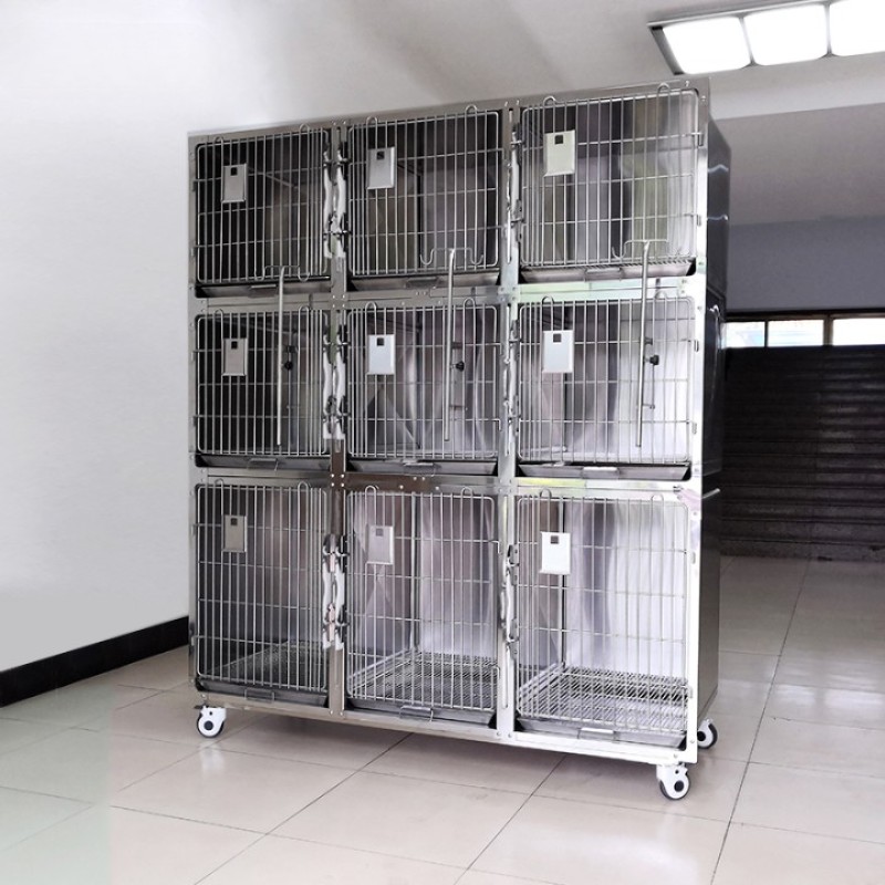 Veterinary Cage Factory - Nine Compartments Stainless Steel
