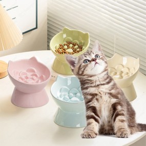 Ceramic Cat Bowl Manufacturer - OEM Hand-Pressed Texture Anti-Tip