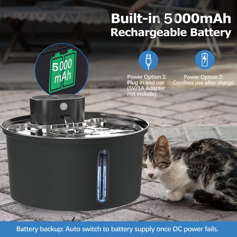 Pet Water Fountain Manufacturer - 5000mAh Wireless Sensor Filter