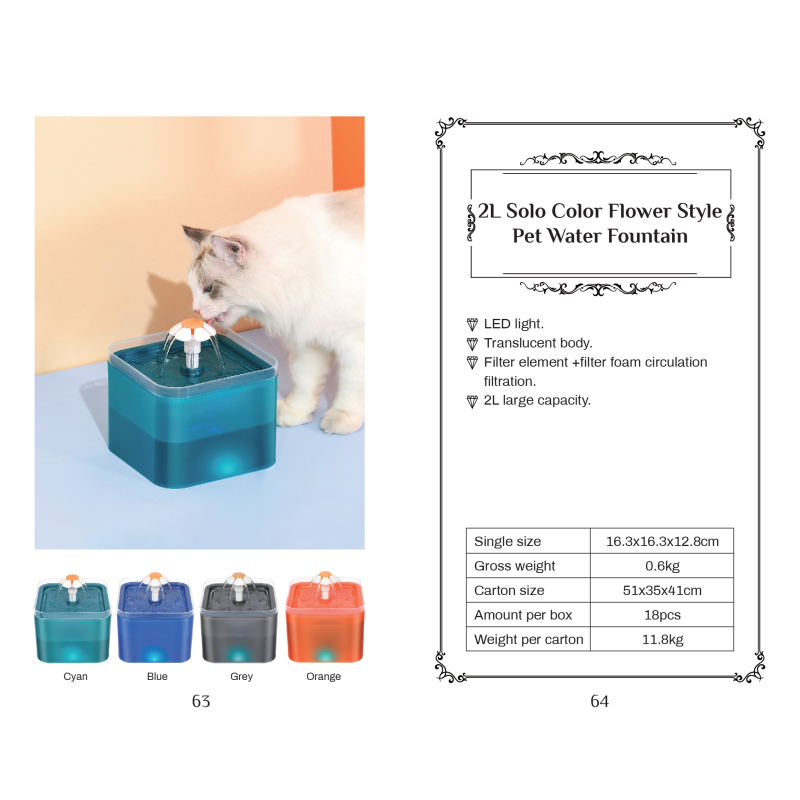 Pet Water Feeder Factory - 2L Translucent Filtered Fountain