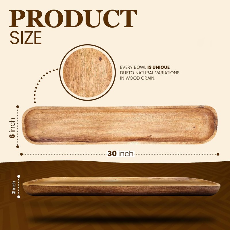 Dough Bowl Factory - 30x6x3 inch Hand Carved Solid Wood